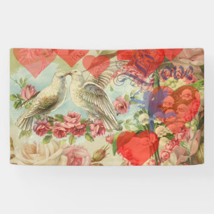 Lona Pájaros de Amor Vintage Antiguo Corazón