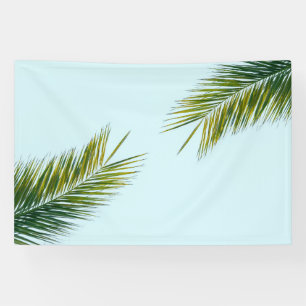 Lona Palma Tropical Verde en Azul Claro