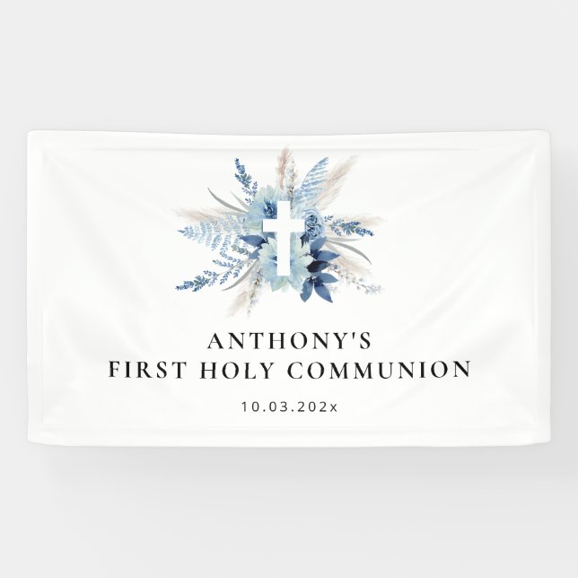 Lona pampas césped azul floral primer símbolo de comuni (Horizontal)