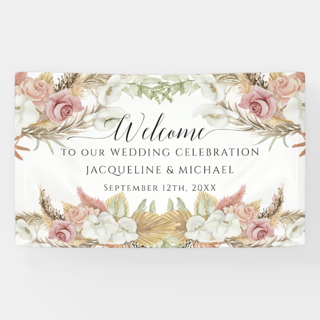 Lona Pampas Greenery Rubor Pink Floral Beach Wedding (Horizontal)