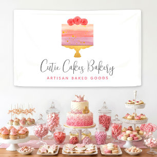 Lona Panadería Café Torta De Postre De Acuarela Rosa Pú
