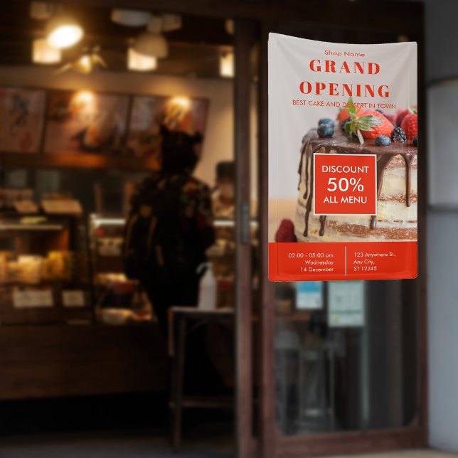 Lona Panadería de pasteles Pequeña Empresa Gran Apertur (Cake Bakery Small Business Grand Opening Banner)