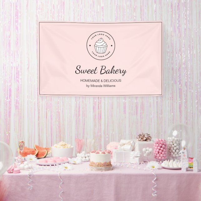 Lona Panadería Moderna Logotipo Personalizado Rosa (Fiesta)