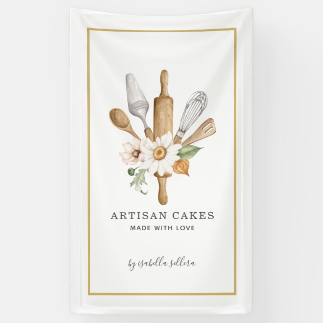 Lona Panadería Pastoral Chef Watercolor Tools Business  (Vertical)