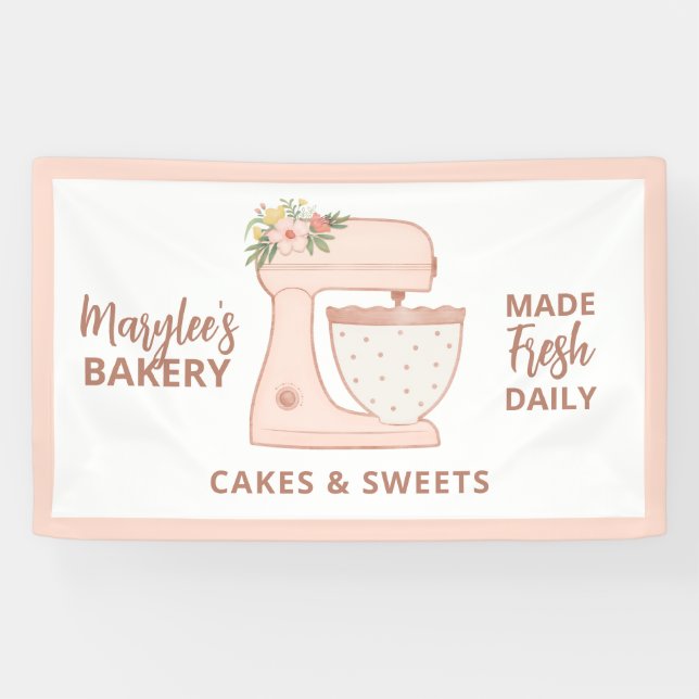 Lona Panadería rosa Cute Business Pastry Chef Banner (Horizontal)