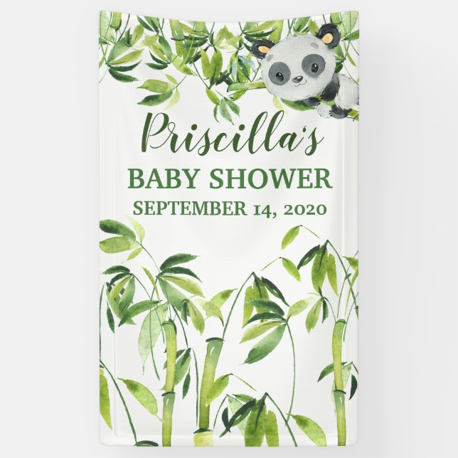Lona Panda Bamboo Green Baby Shower Banner (Vertical)