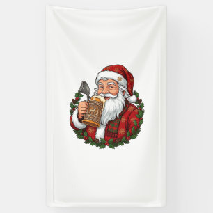 Lona Papá Noel de Navidad sosteniendo un vaso de cervez
