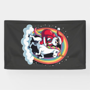Lona Papá Noel montando unicornio de Navidad chicas muj