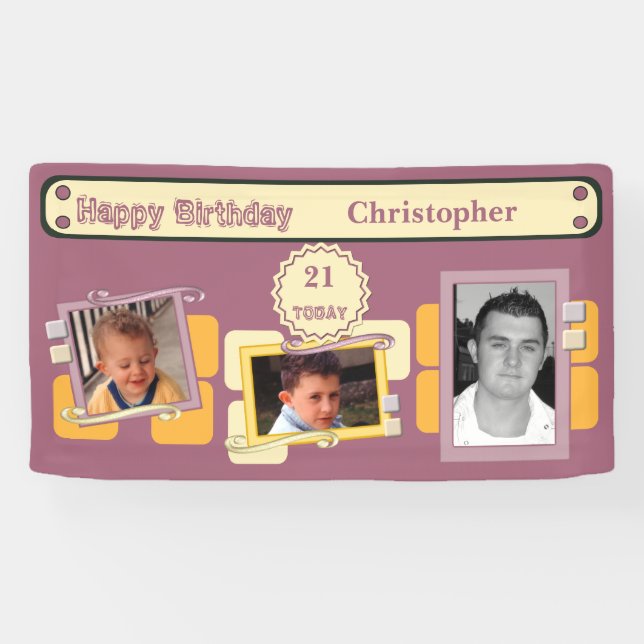 Lona Para los hombres 21st añadir fotos nombre burgundy (Horizontal)