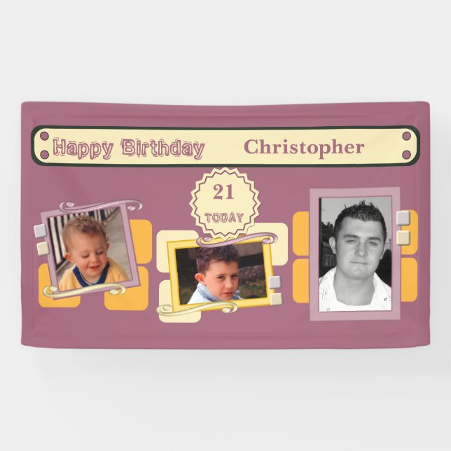 Lona Para los hombres 21st añadir fotos nombre burgundy (Horizontal)