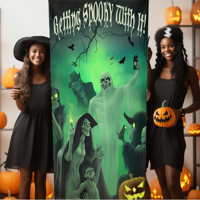 Lona Parada de selfies divertida de Halloween "Volviénd (Get Spooky This Halloween with Our Monster Selfie Station - Spooky Fun Awaits!)