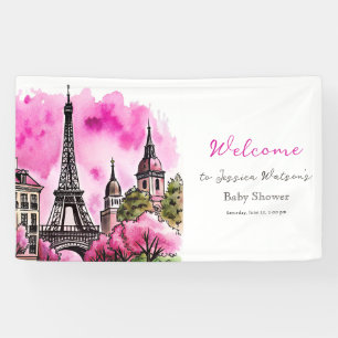 Lona París Francés Bonjour Bebe Black Baby Shower rosa