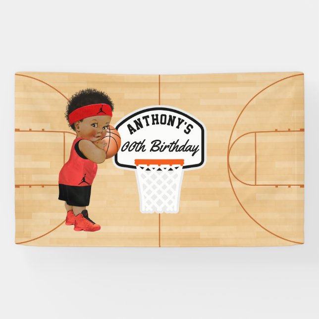Lona Partida de cumpleaños de básquetbol personalizada (Horizontal)