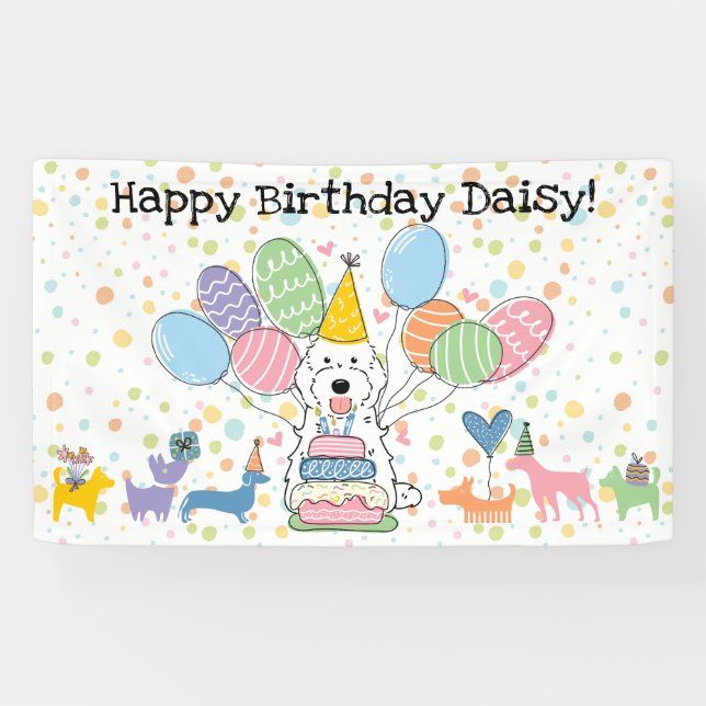 Lona Partido de cumpleaños de Cockapoo Blanco Cavapoo (Horizontal)
