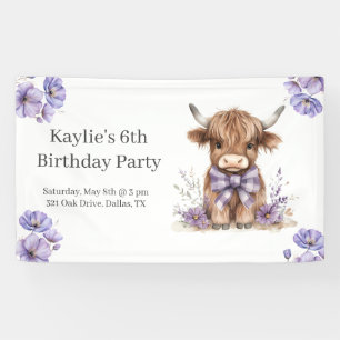 Lona Partido de Cumpleaños de la Vaca Morada Highland