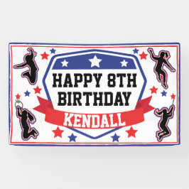 Lona Partido de cumpleaños de las Guerreras Ninja, azul