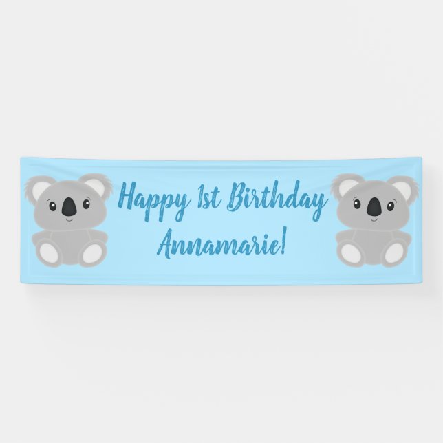 Lona Partido de Cumpleaños del Oso de Koala Azul (Horizontal)