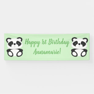 Lona Partido de cumpleaños del oso Panda Verde