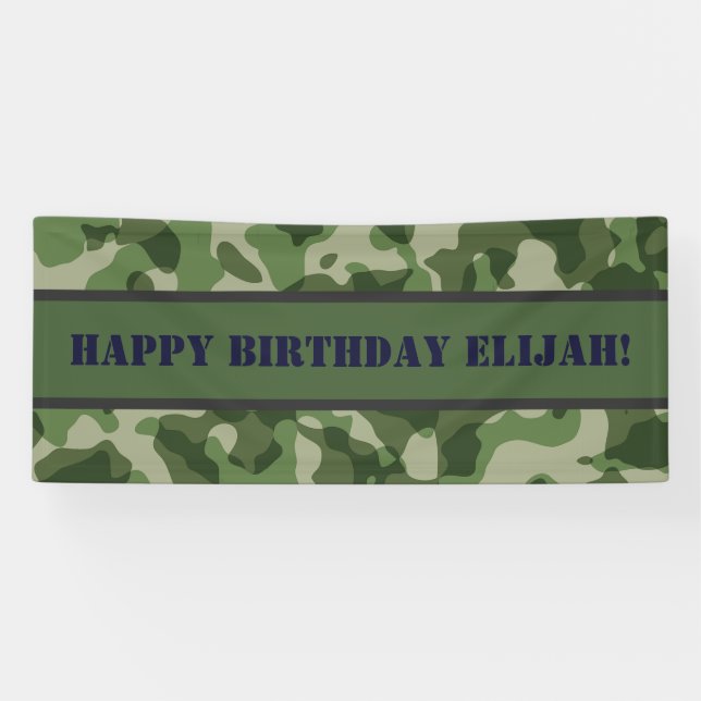 Lona Partido de Cumpleaños Militar del Ejército Camo (Horizontal)