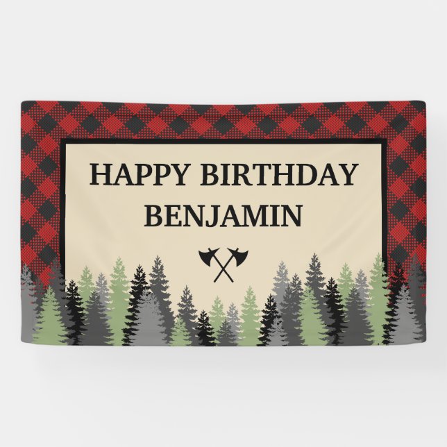Lona Partido de Cumpleaños Red Buffalo Plaid Lumberjack (Horizontal)