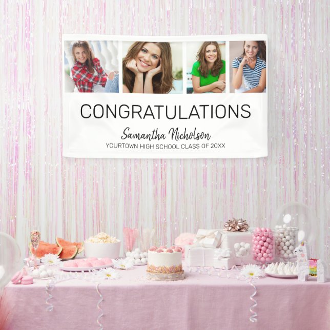 Lona Partido de Graduación 4 Foto Blanca Moderna (Fiesta)
