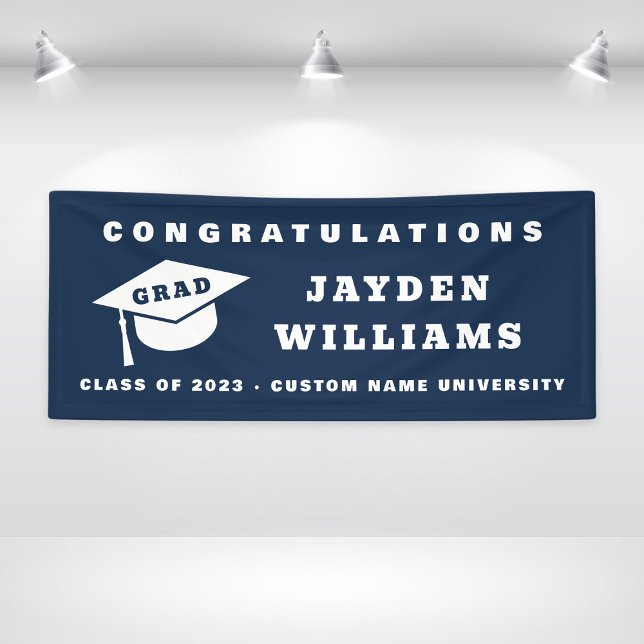 Lona Partido de Graduación Azul de la Marina Básica Mod (Simple Modern Grad Cap Navy Blue Graduation Party Banner
)