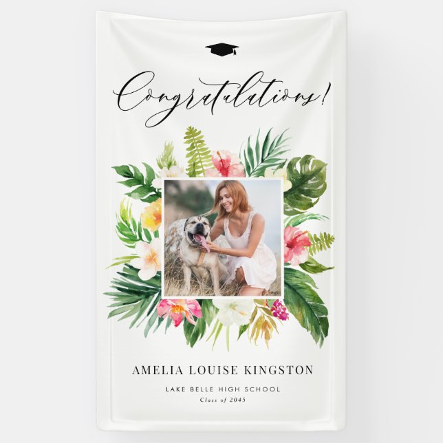 Lona Partido de graduación de fotos de tramas tropicale (Vertical)
