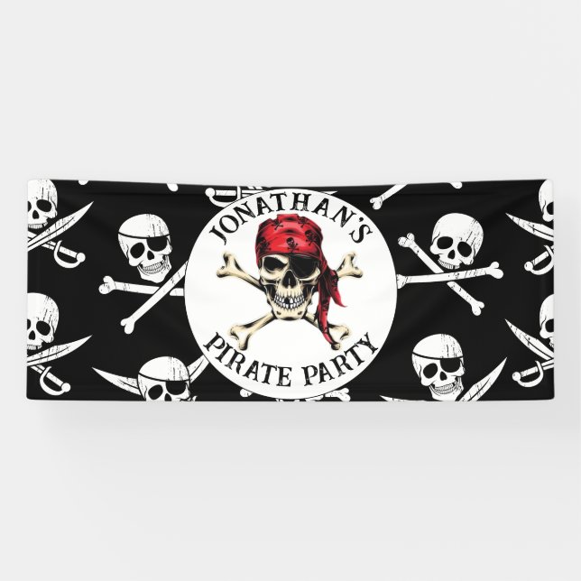 Lona Partido Pirata Salty Skull Negro adulto. (Horizontal)