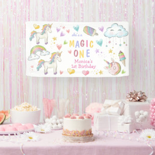 Lona Pastel arcoiris unicornio mágico un cumpleaños