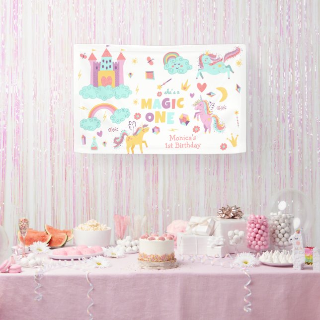 Lona Pastel arcoiris unicornio mágico un cumpleaños (Fiesta)