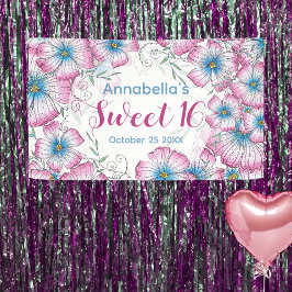 Lona Pastel Bohemio Floral Azul Dulce Azul Rosa 16