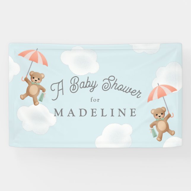 Lona Pastel Classic Teddy Bear Peach Blue Baby Shower (Horizontal)