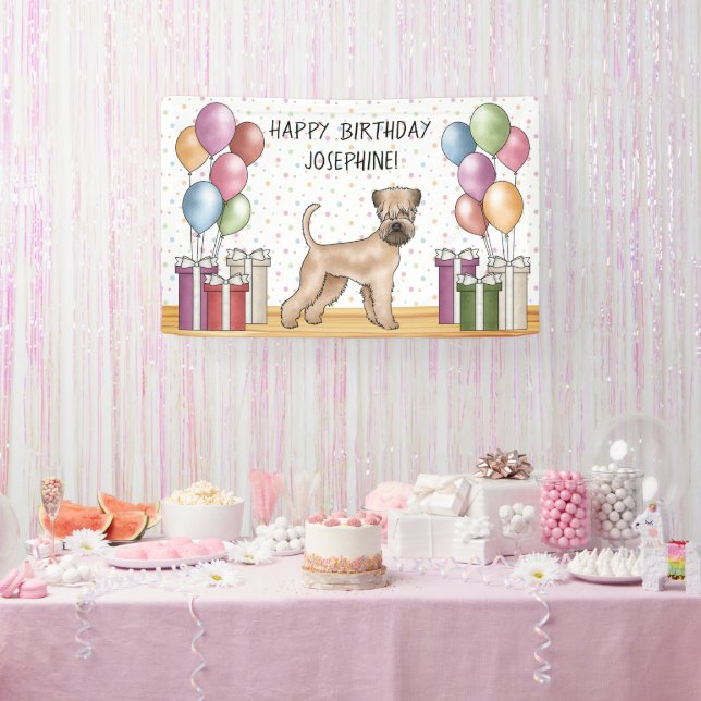 Lona Pastel de Cumpleaños Feliz Soft-Coated Wheaten Ter (Fiesta)
