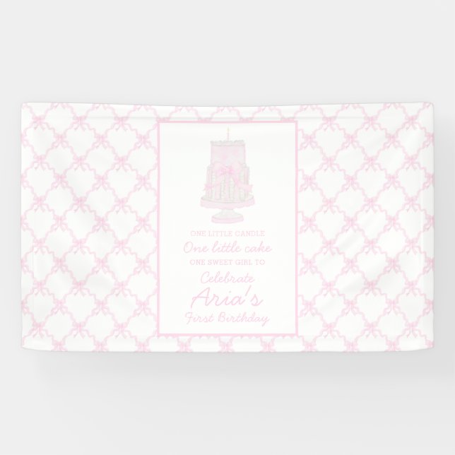 Lona Pastel de cumpleaños rosado preppy Primer cumpleañ (Horizontal)
