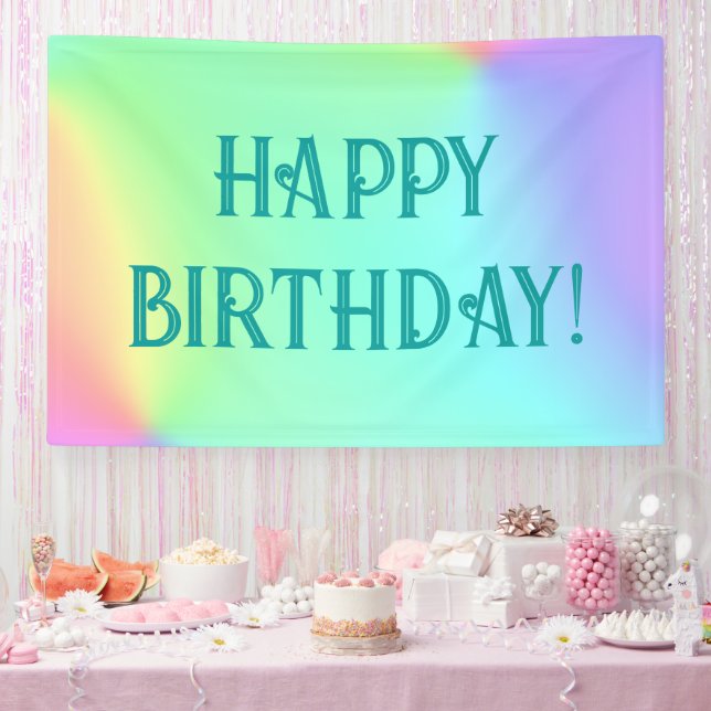 Lona Pastel de gradiente arcoiris Feliz cumpleaños (Fiesta)