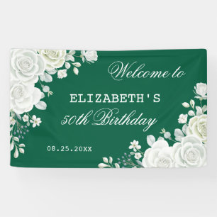 Lona Pastel Green White Rose Floral Bienvenida Cumpleañ