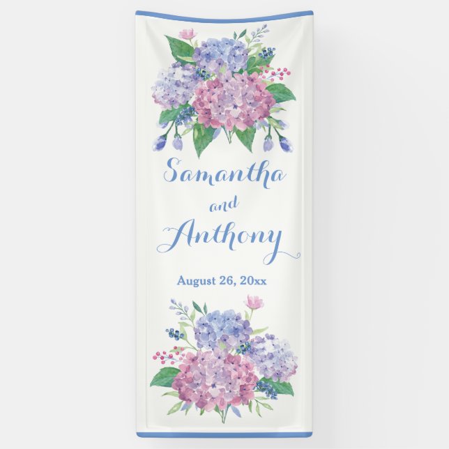 Lona Pastel Hydrangeas - Banner Boda vertical (Vertical)