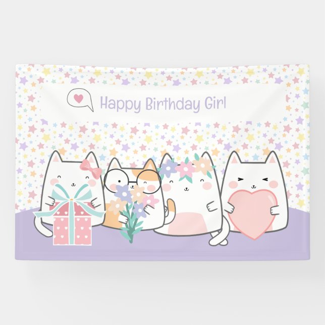 Lona Pastel Kawaii Cat Amigos del Personalizado del sal (Horizontal)