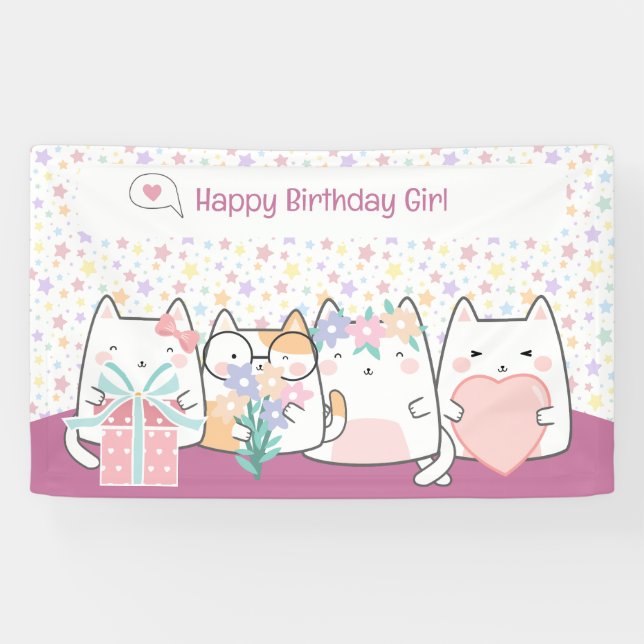 Lona Pastel Kawaii Cat Amigos del Personalizado del sal (Horizontal)