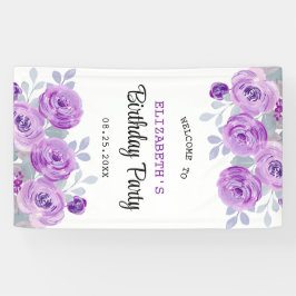 Lona Pastel Purple Rosa Greenery Bienvenida al cumpleañ