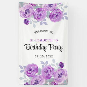 Lona Pastel Purple Rosa Greenery Bienvenida al cumpleañ
