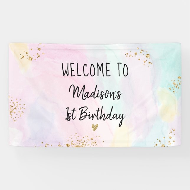 Lona Pastel Rainbow Pink Gold Birday (Horizontal)