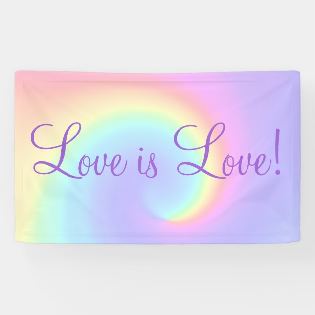 Lona Pastel Rainbow Swirl Lesbian Boda (Horizontal)