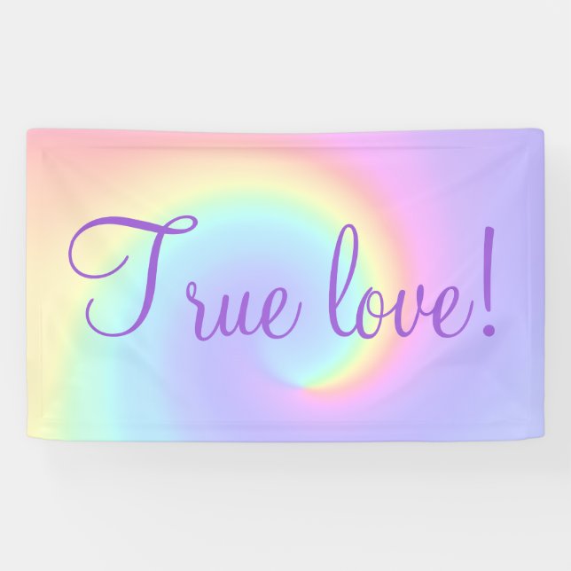 Lona Pastel Rainbow Swirl Lesbiana Boda "True Love" (Horizontal)