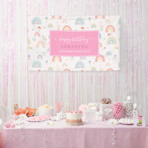 Lona Pastel Rainbows Girly Wildflowers Corazones Cumple
