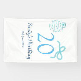 Lona Pastel retro nombre fecha torta lazo azul cumpleañ