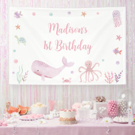 Lona Pastel rosa bajo el mar Cumpleaños