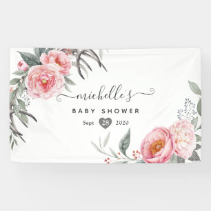 Lona Pastel rosa y gris Boho Floral Baby Shower