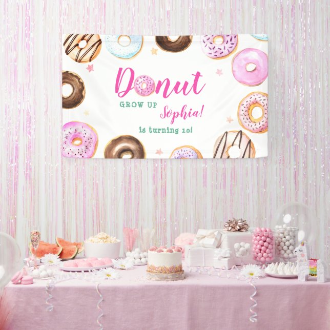 Lona Pastel Verde azulado Giry Pink Donut Crecer niños  (Fiesta)