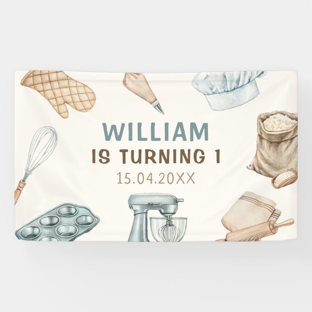 Lona Pastel Watercolor Baking Boy Cumpleaños (Horizontal)